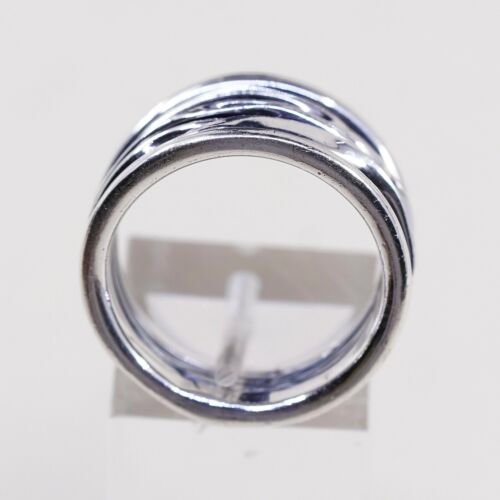 Size 8, Vtg Oxidized Mexico Sterling 925 Silver Handmade Wrinkly Ring Band