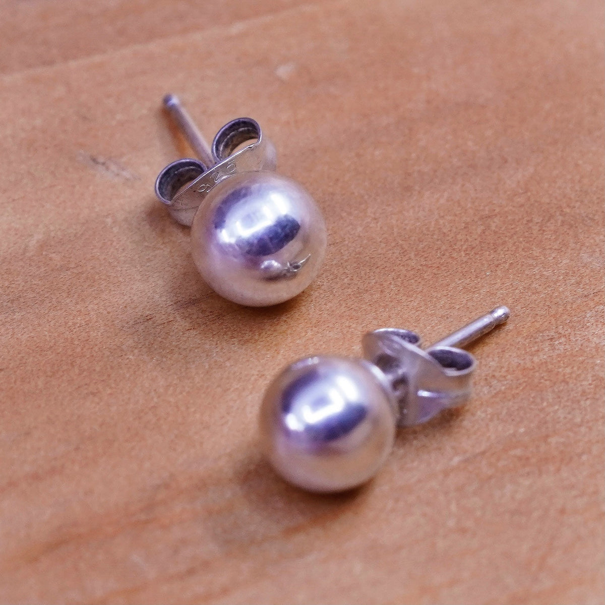 5mm, Vintage Sterling silver beads studs, 925 earrings