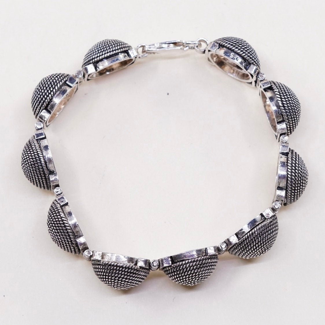 6.75", VTG sterling silver handmade bracelet, 925 textured half circle beads