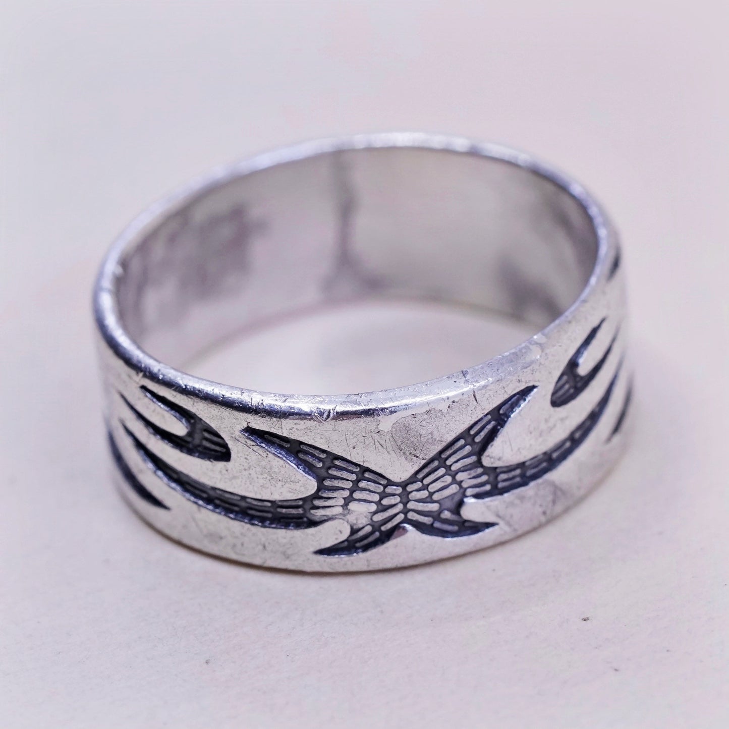 Size 11, vintage sterling silver handmade ring, Hopi 925 weave band w/ pattern