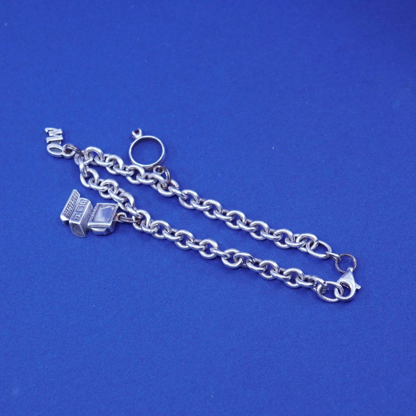 7”, Viking Sterling silver bracelet, 925 circle chain ring computer charm