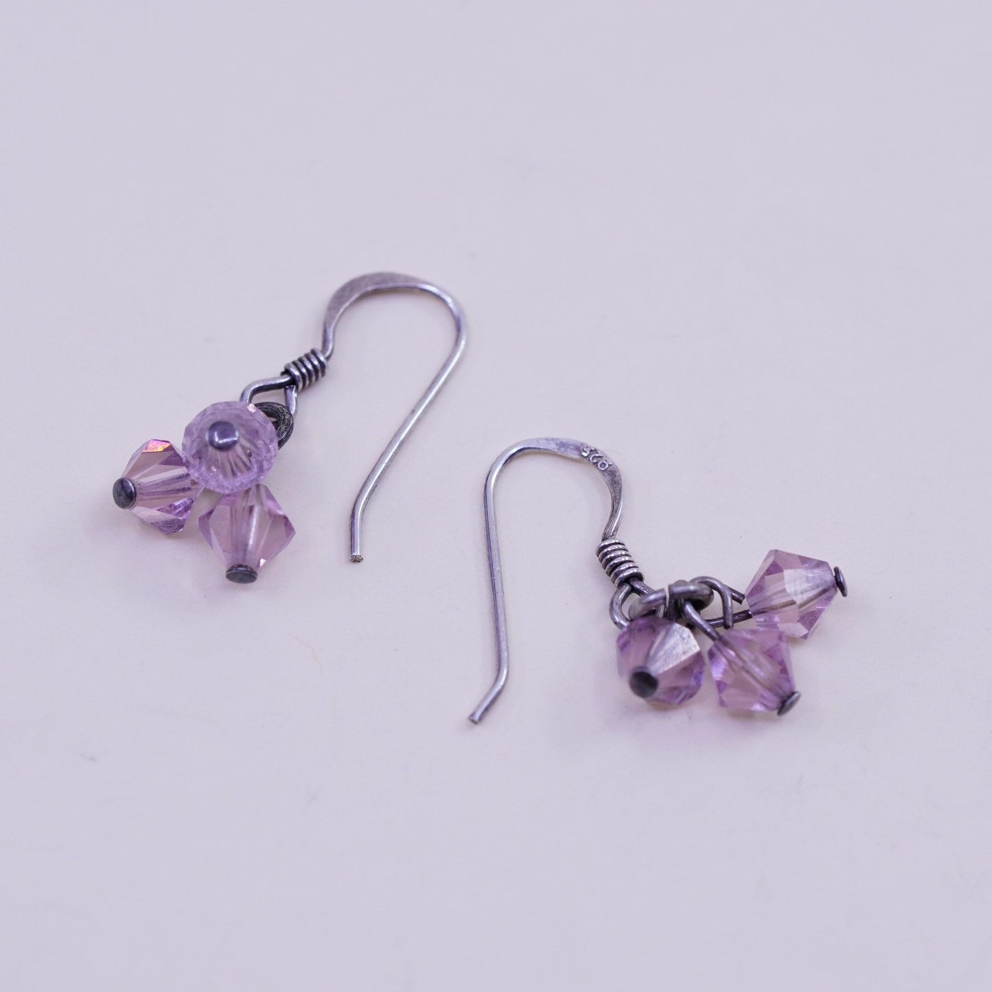 Vintage Sterling 925 silver handmade earrings with pink crystal