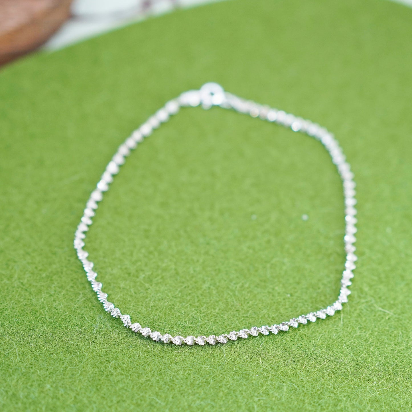 10.25”, Vintage sterling silver bracelet, 925 twisted herringbone anklet