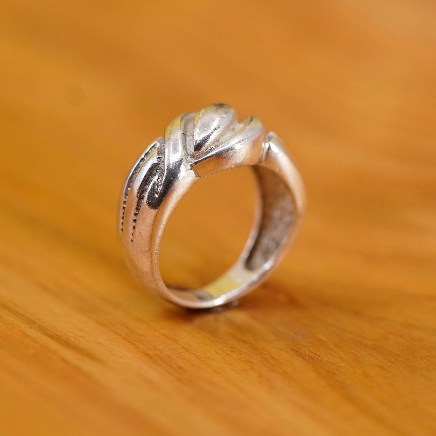 Size 6.5, sterling silver handmade ring, 925 ribbed band, minimalist, modernist