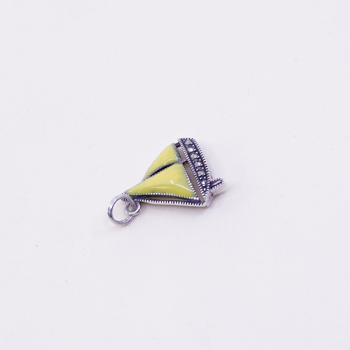 Judith Jack sterling silver pendant, yellow enamel 925 sailing boat Marcasite