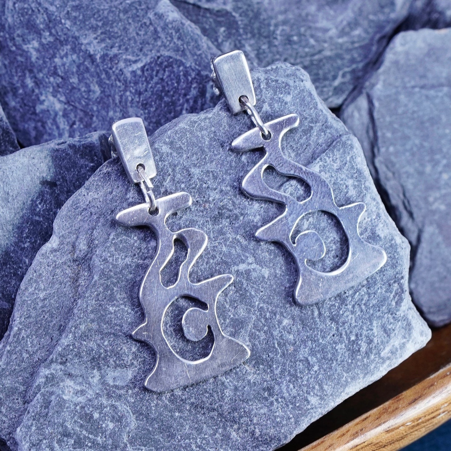 Vintage modern sterling silver handmade earrings, 925 drops