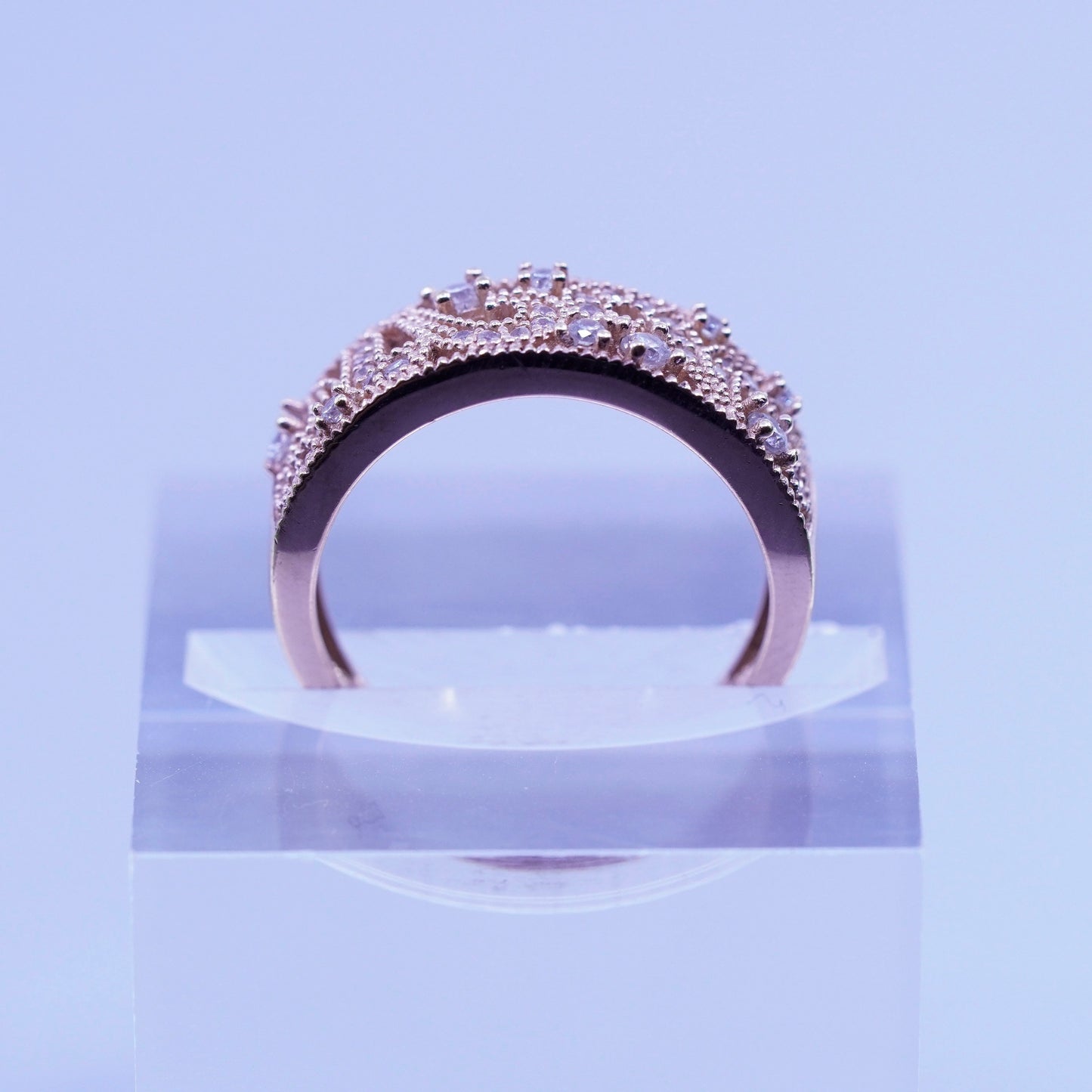 Size 7, vintage vermeil rose gold over Sterling 925 silver band ring cluster Cz