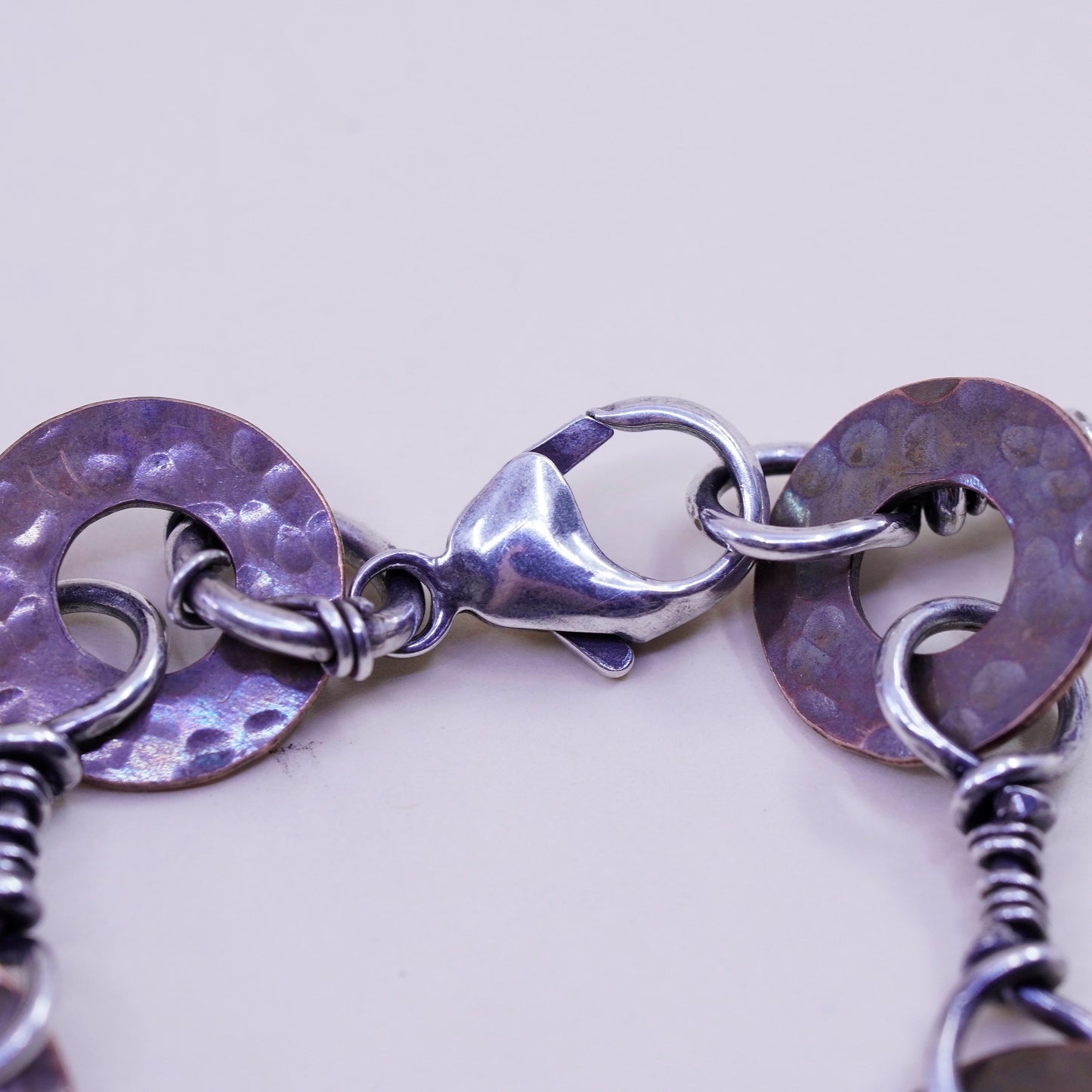 6.25”, Vintage sterling 925 silver bracelet with copper disc