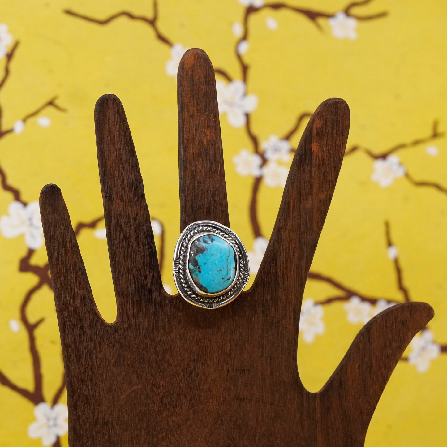 Size 5, Sterling 925 silver ring, Native American, Navajo creek turquoise