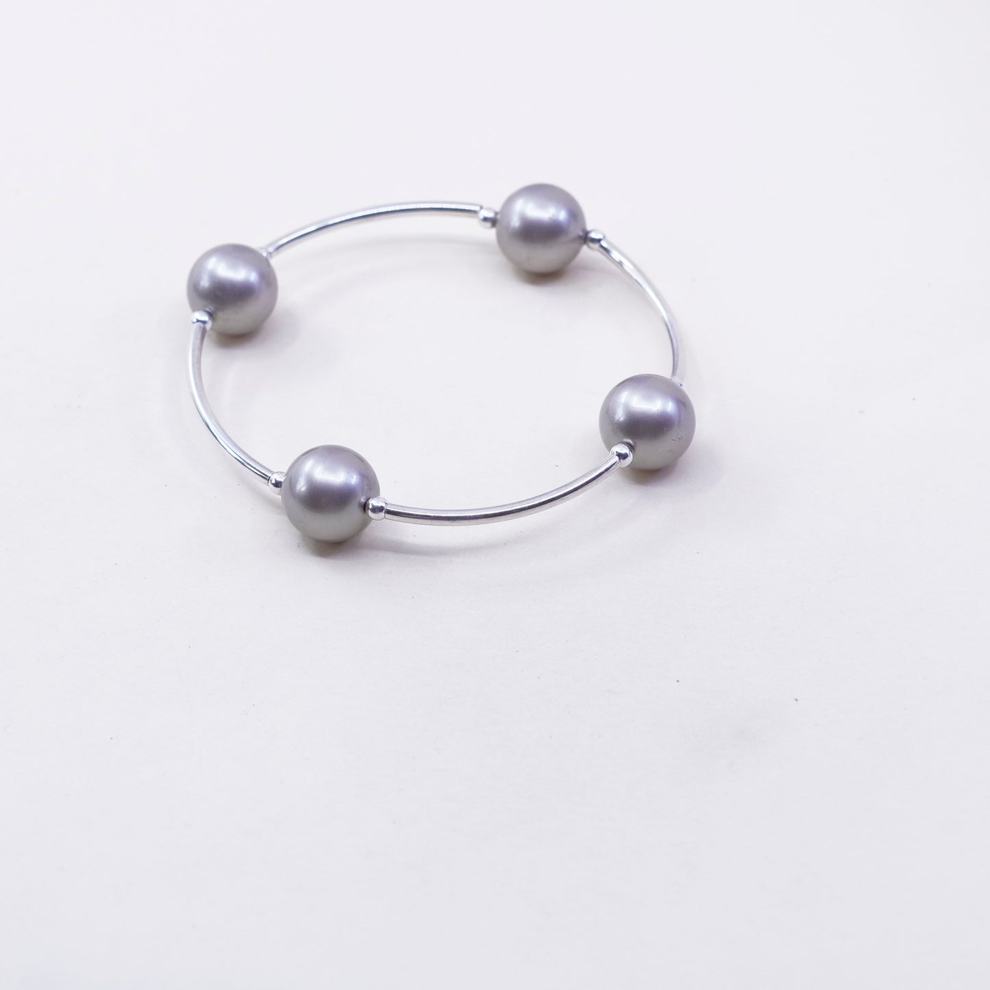 6”, Vintage handmade sterling 925 silver bar with gray pearl bracelet