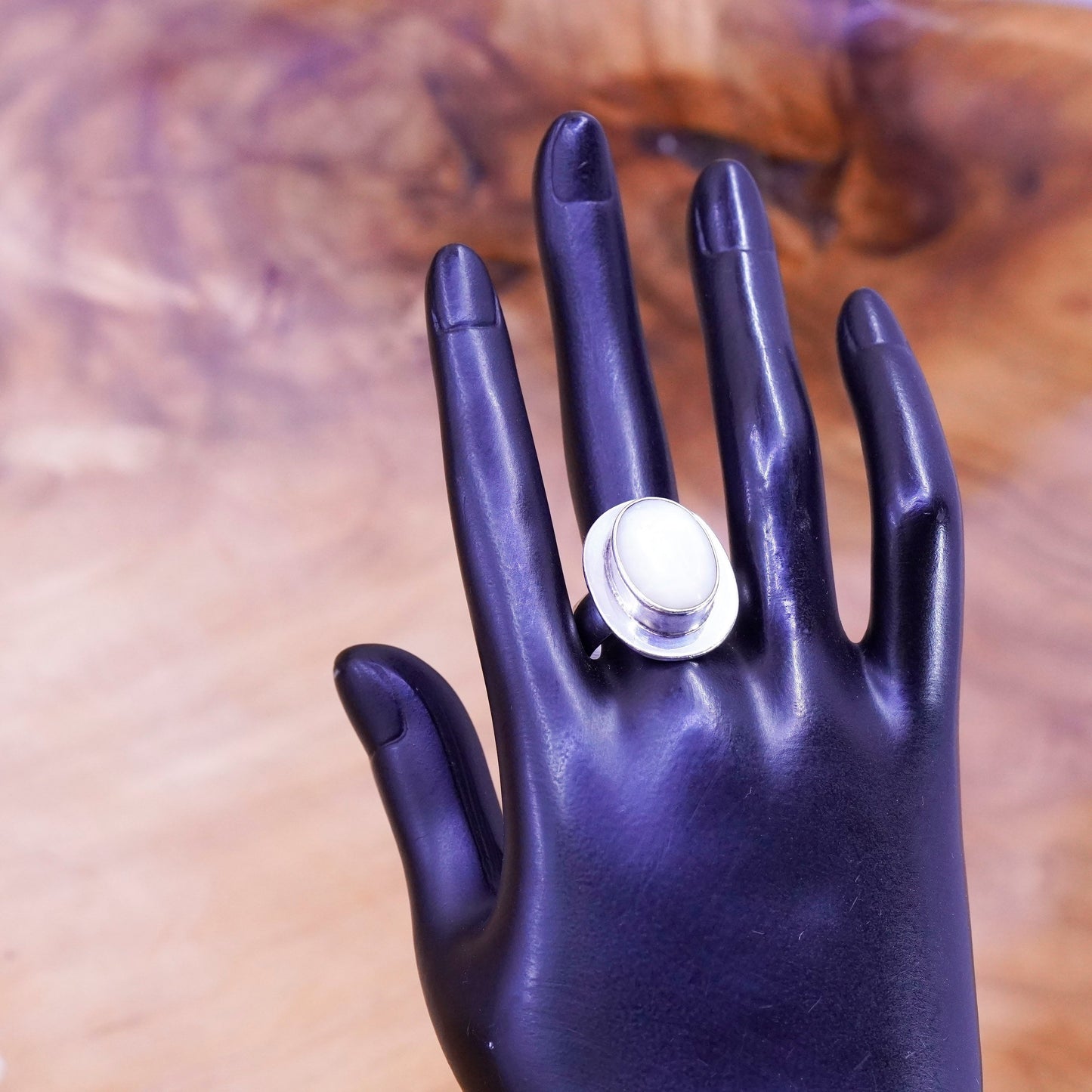 Size 9.25, vintage sterling 925 silver handmade ring with oval moonstone