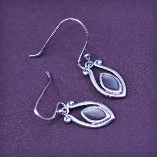 Vintage Sterling 925 silver handmade earrings with Marquise shaped abalone