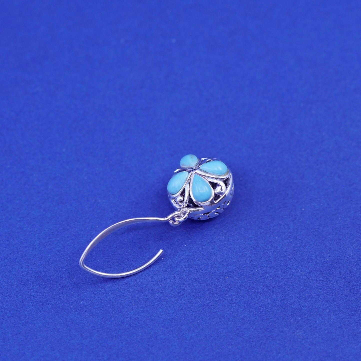 Vintage CFJ sterling 925 silver handmade filigree bead earrings with turquoise