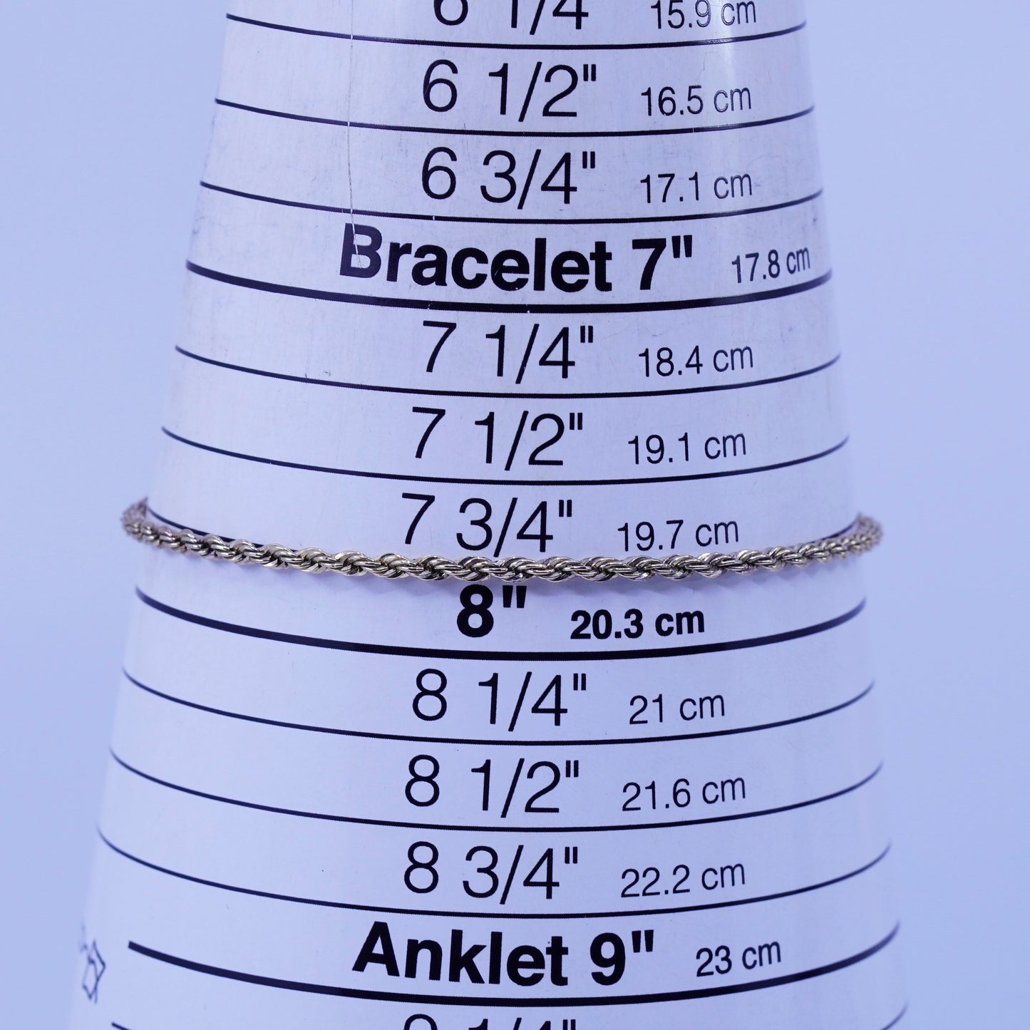 8”, USA danecraft vermeil gold over Sterling 925 silver bracelet, rope chain