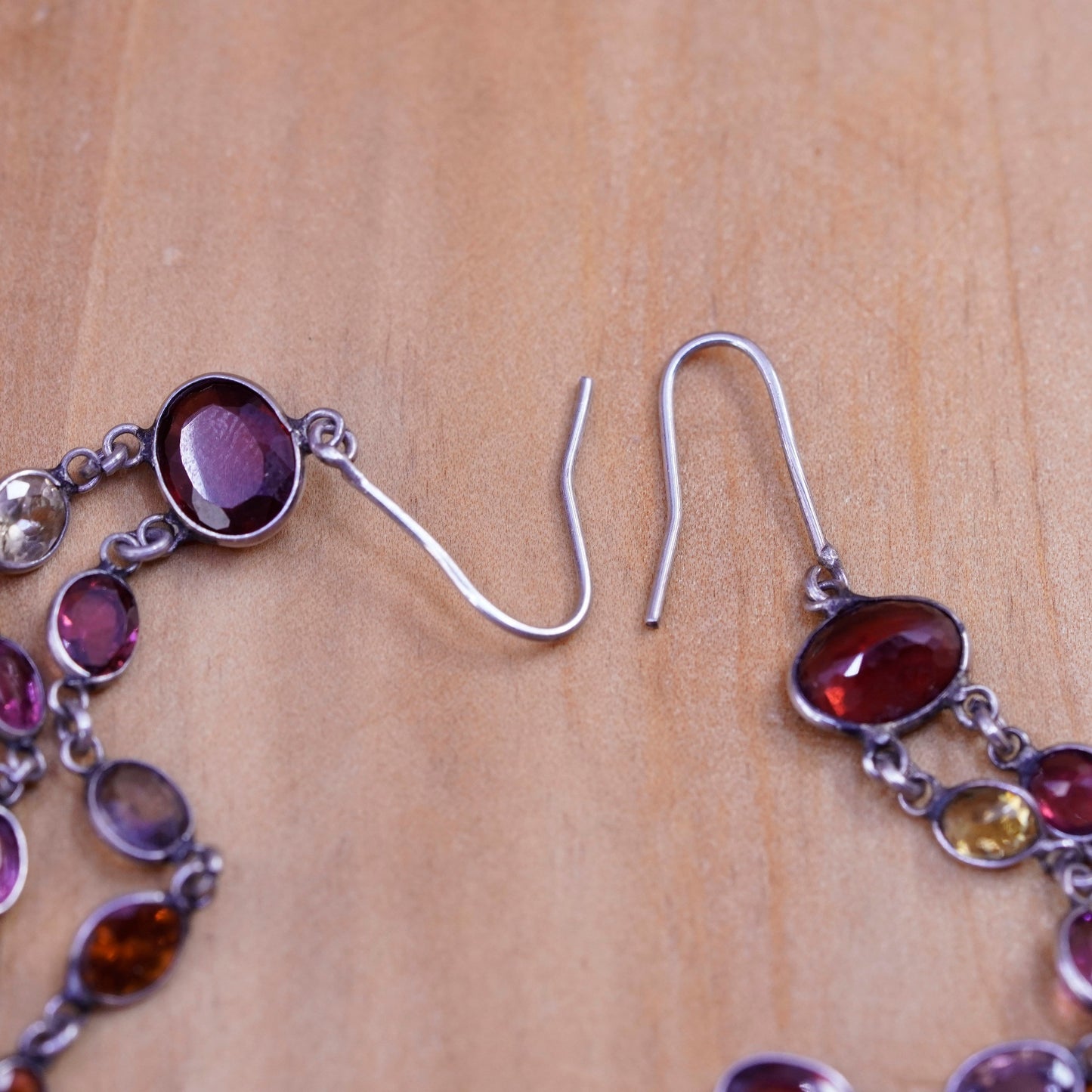 Vintage Sterling 925 silver handmade earrings w/ ruby citrine amethyst peridot
