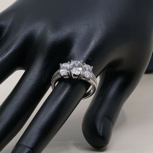 Sz 7.25, Vtg Sterling Silver Ring, 925 Silver Engagement Ring W/ Crystal