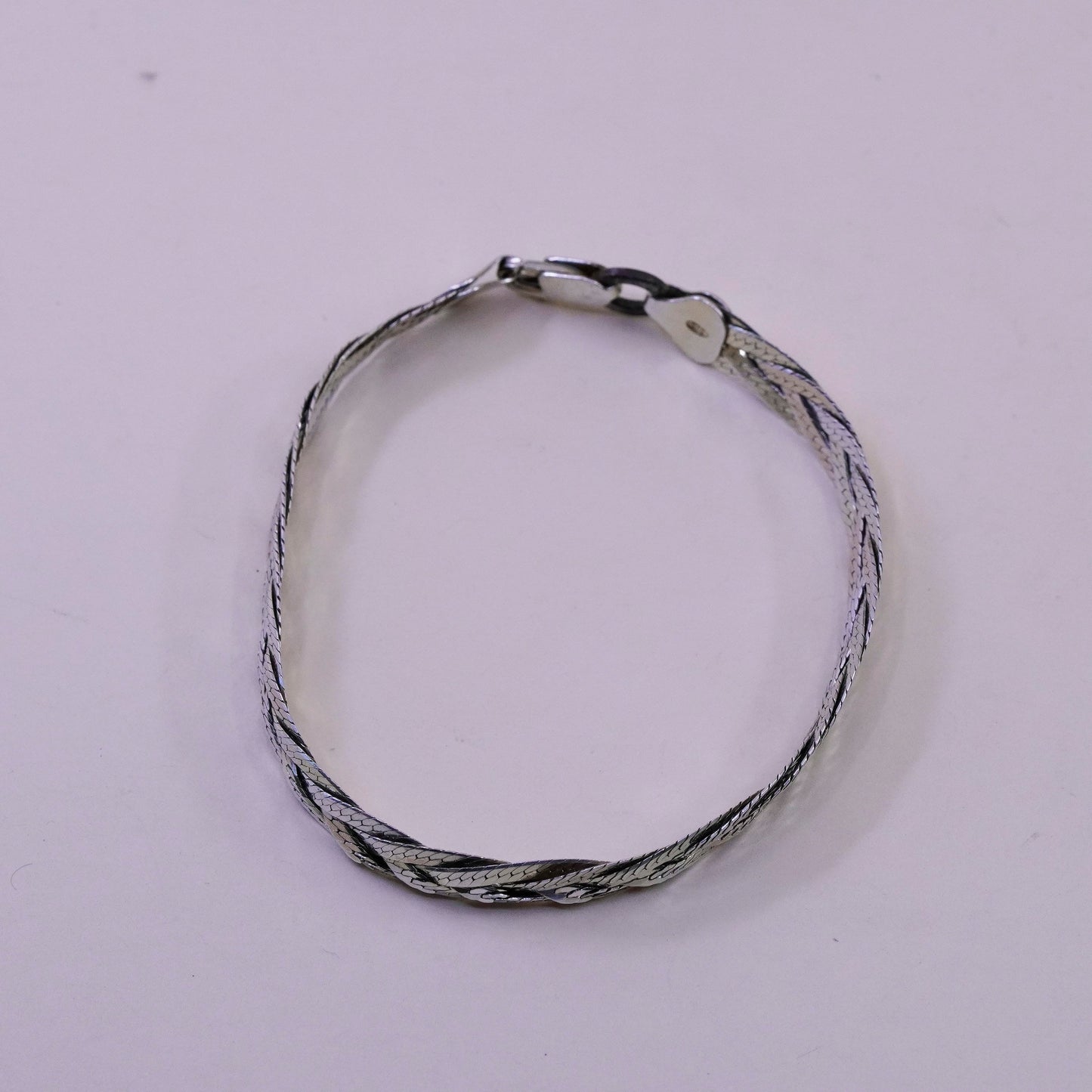 7”, 7mm, Vintage sterling 925 silver herringbone chain, woven bracelet