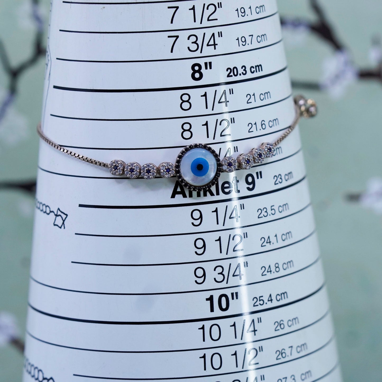 Rose gold sterling silver bracelet, vermeil 925 box chain MOP evil eye charm