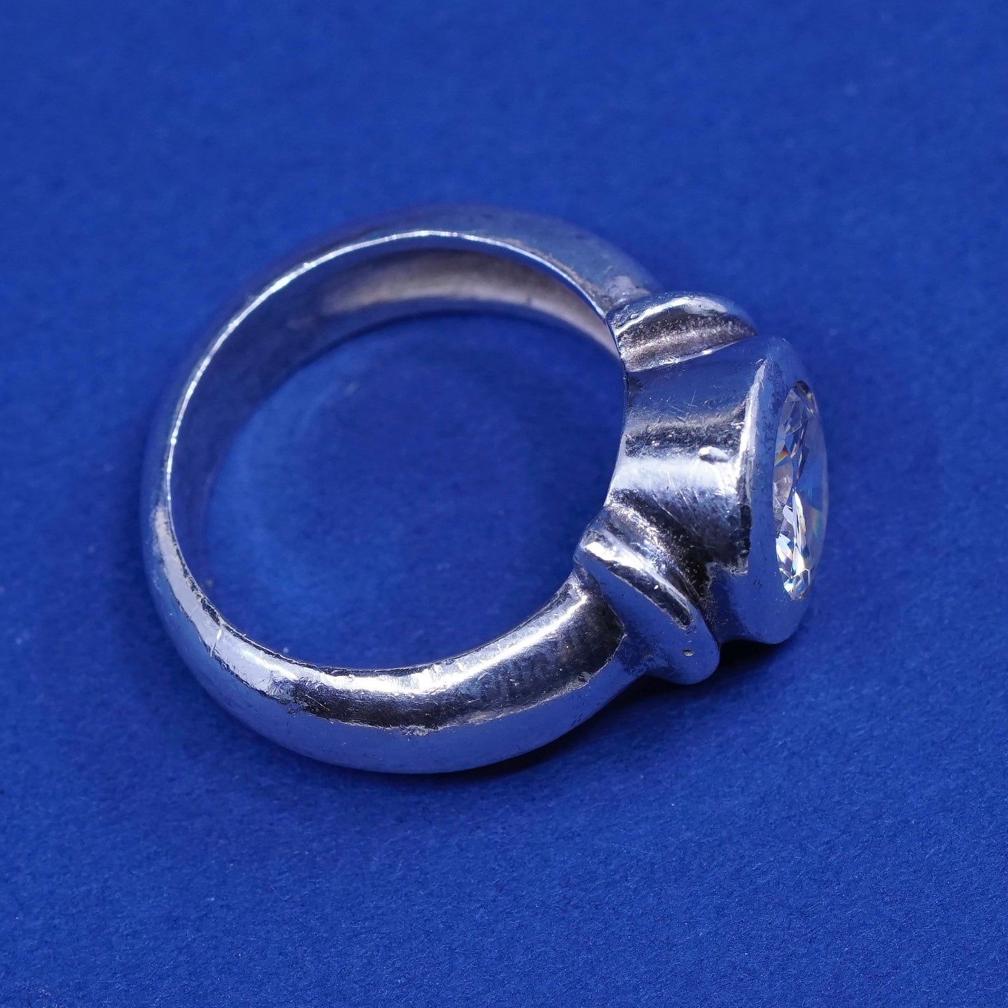 Size 6.75, vintage Sterling silver handmade ring, 925 engagement ring w/ cz