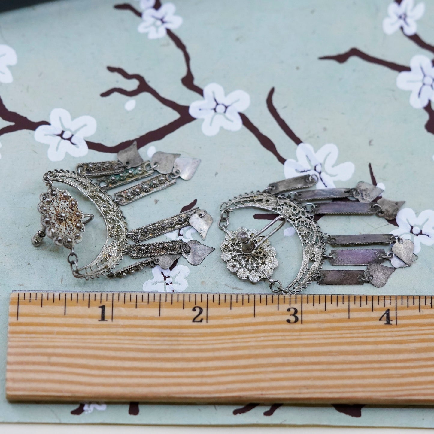Vintage sterling silver 925 filigree fringe screw back earrings