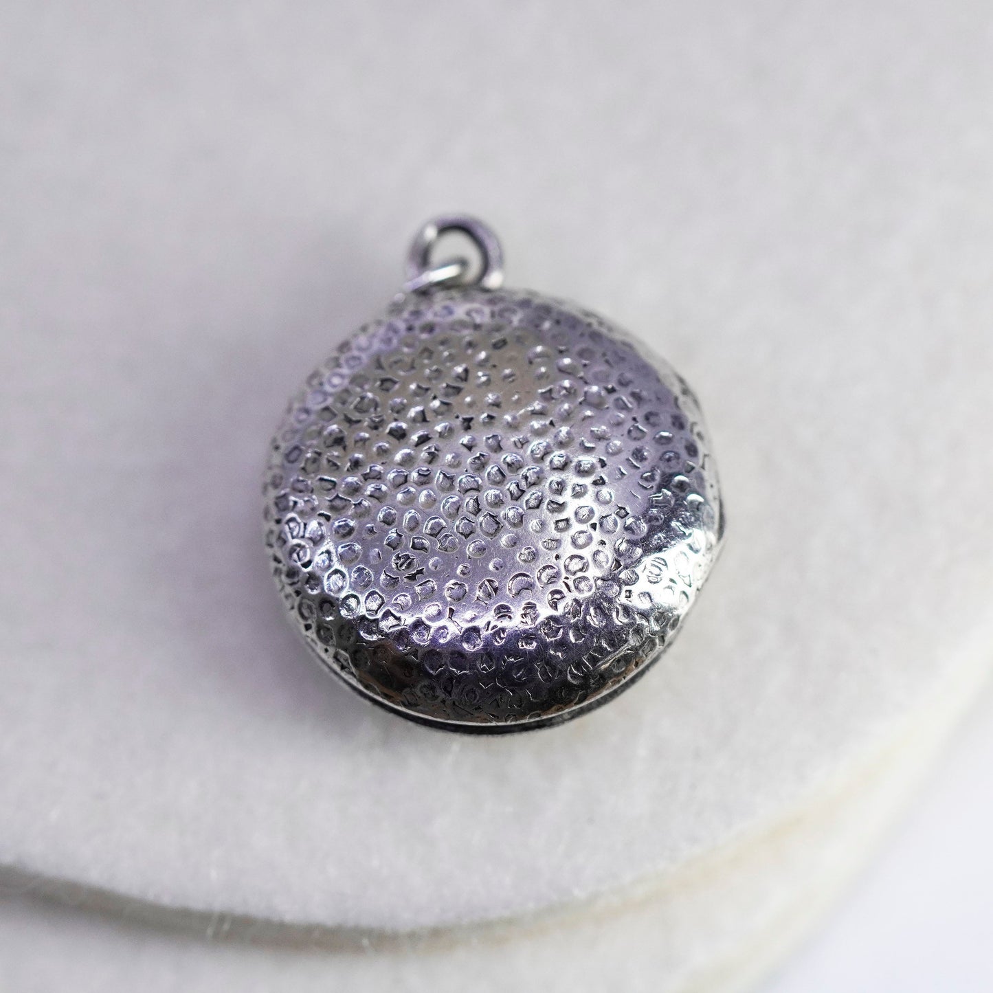 Antique Sterling silver charm, 925 circle photos locket with bird floral relief