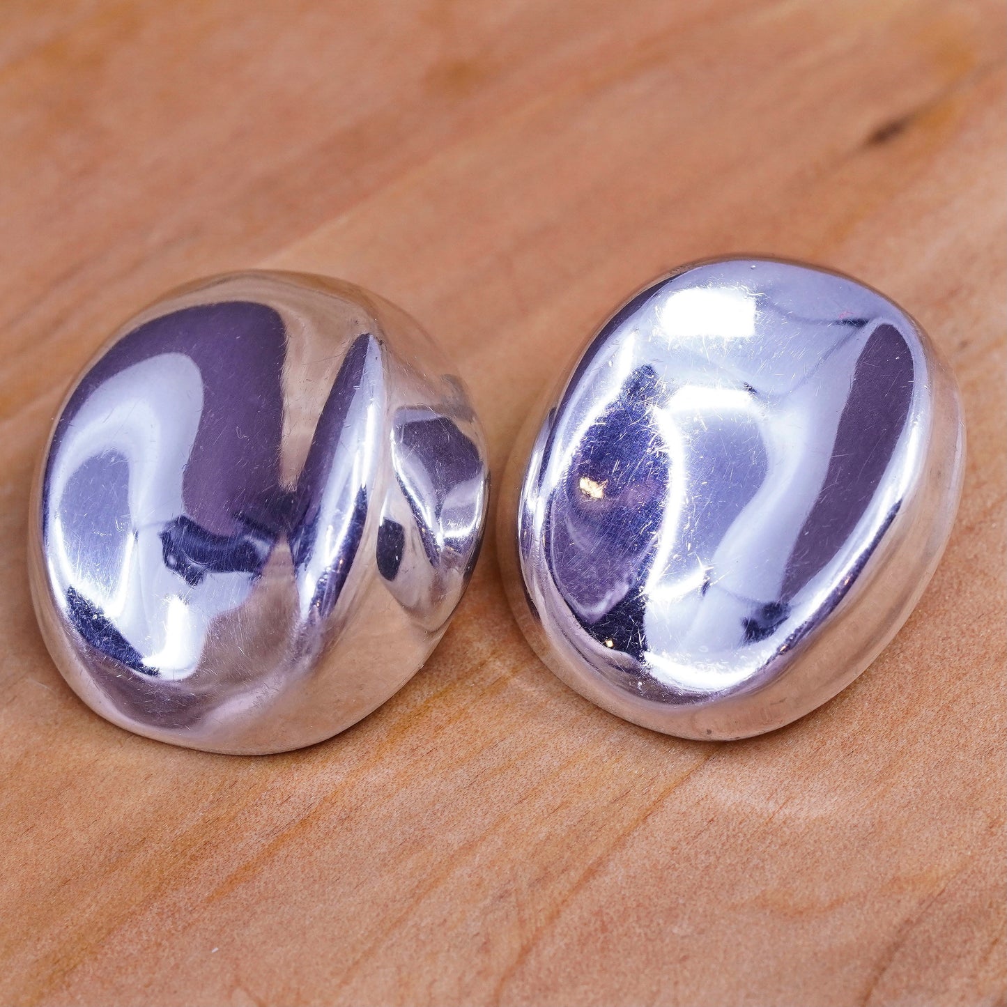Vintage Sterling silver handmade earrings, 925 ribbed oval clip on