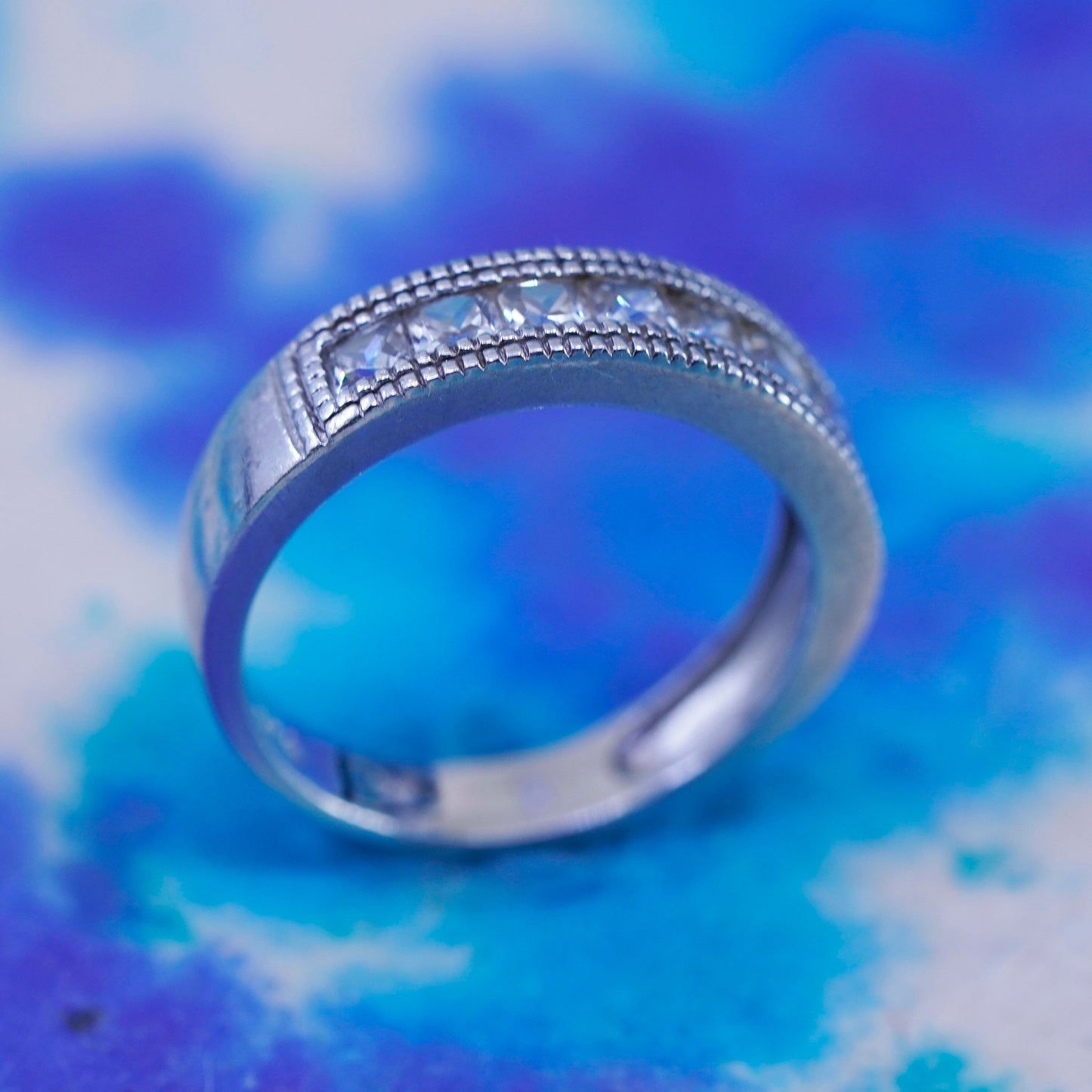 Size 6.25, vintage Sterling silver ring, 925 stackable band with clear cz
