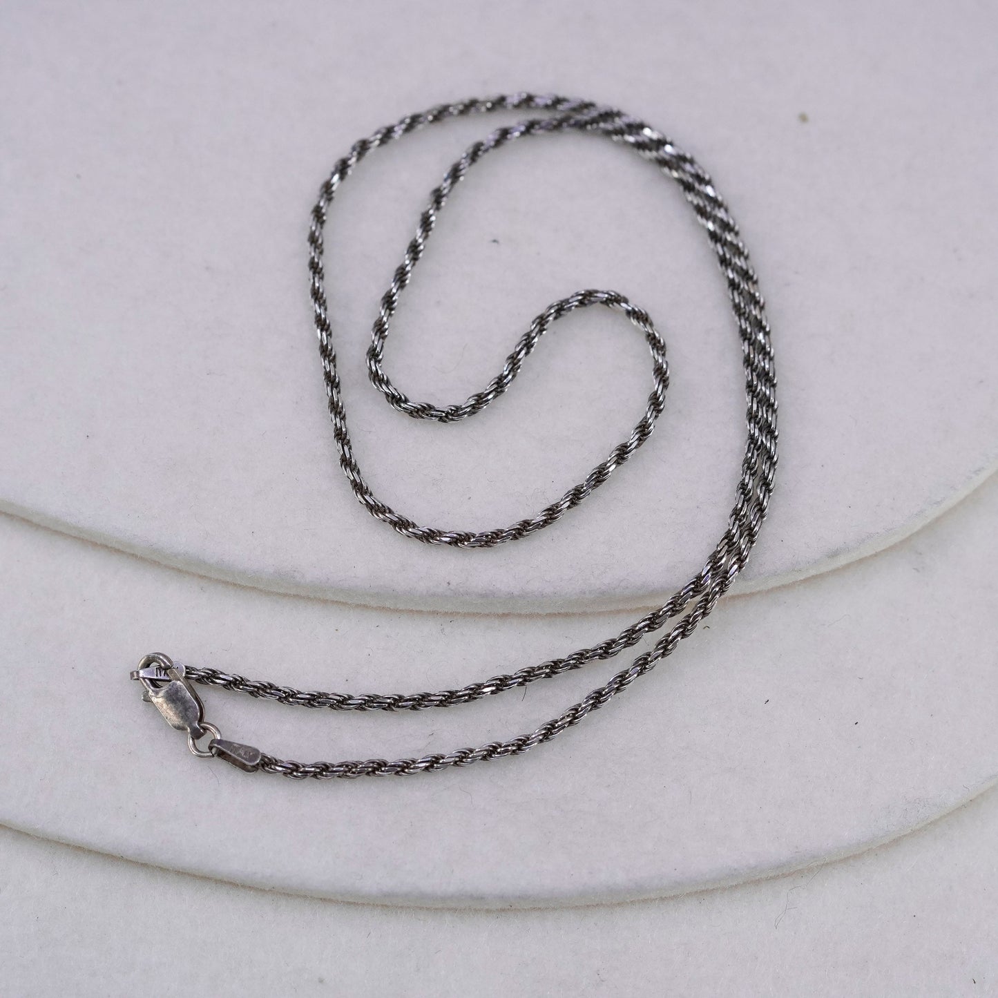 18” 2mm, vintage Italy Sterling 925 silver rope chain necklace