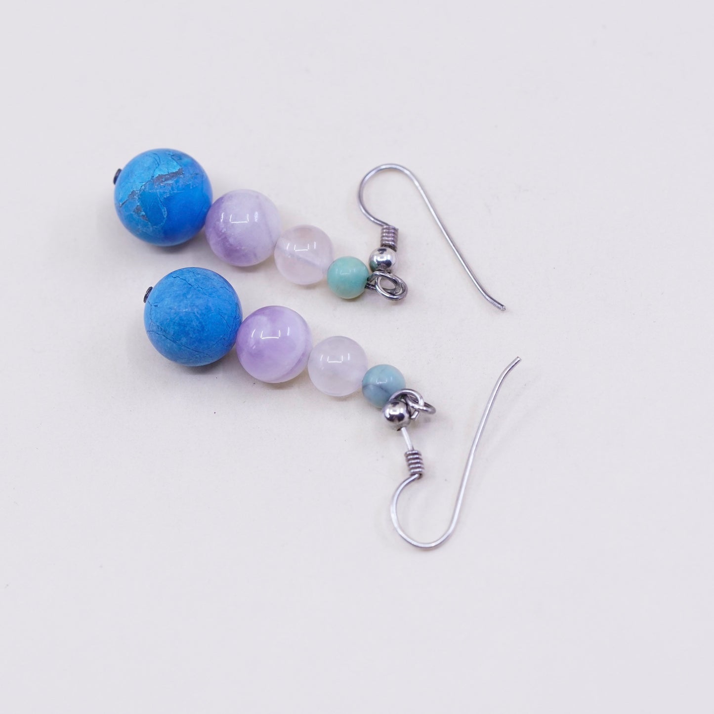 sterling 925 silver handmade earrings w/ turquoise crystal and amethyst beads