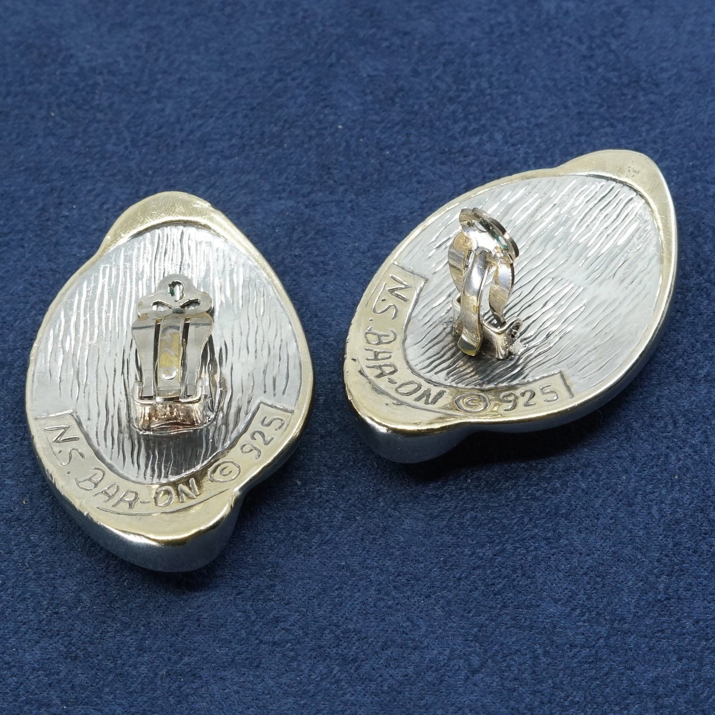 N. S. Bar-On 925 Large Clip On two tone Sterling 925 silver handmade earrings