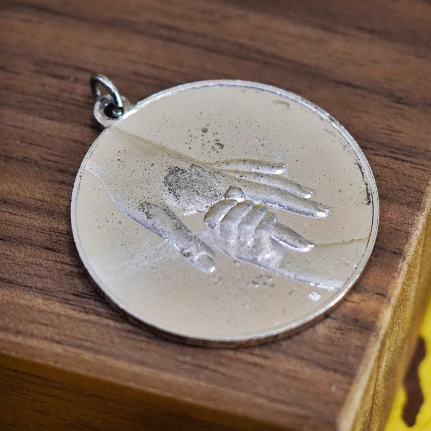 vintage Sterling silver motherhood pendant, 1970s 925 circle holding hands