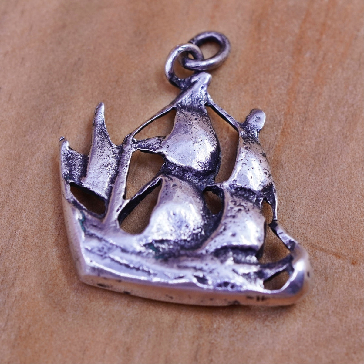 Vintage Sterling silver handmade charm, 925 sailing boat pendant
