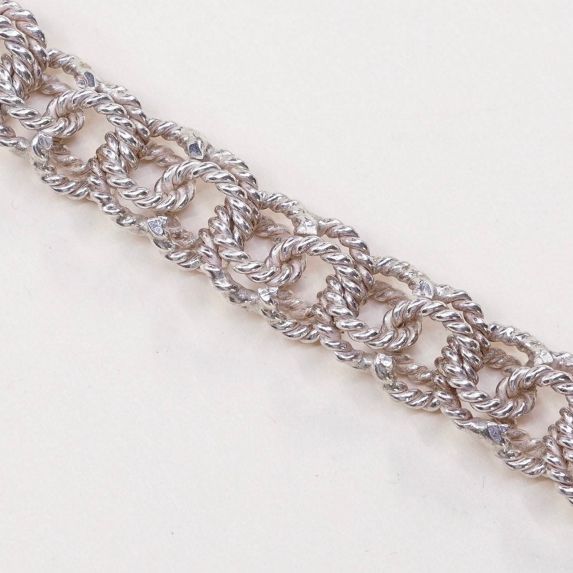 7", 13mm, VTG sterling silver cable double curb bracelet, mexico 925 silver chain