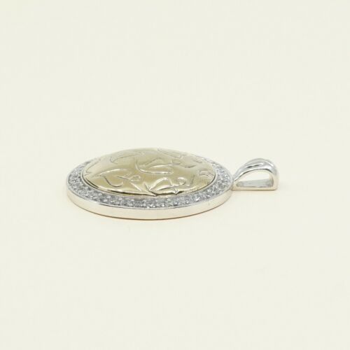 Vintage two tone Sterling silver pendant, 925 Circle Tag With Hearts N Crystal