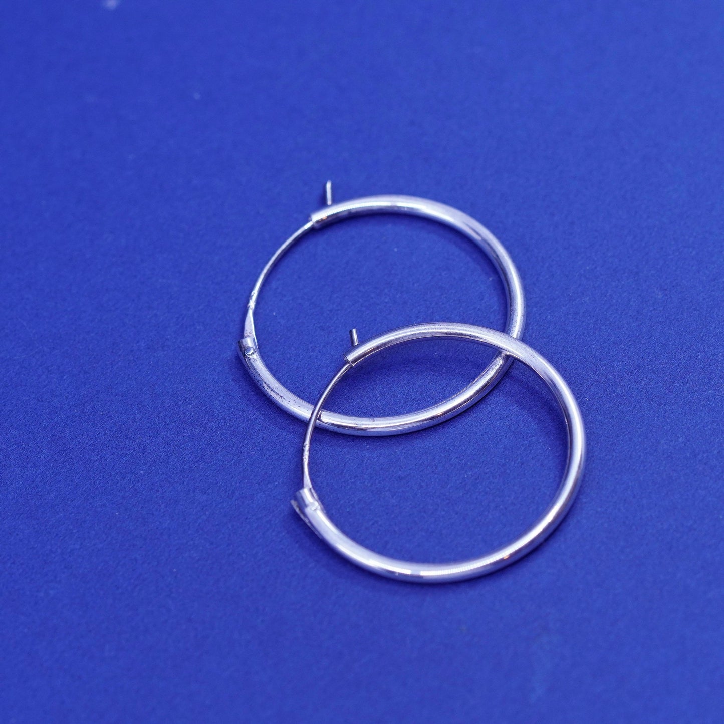 1.25”, vintage Sterling silver handmade hoop earrings, 925 huggie