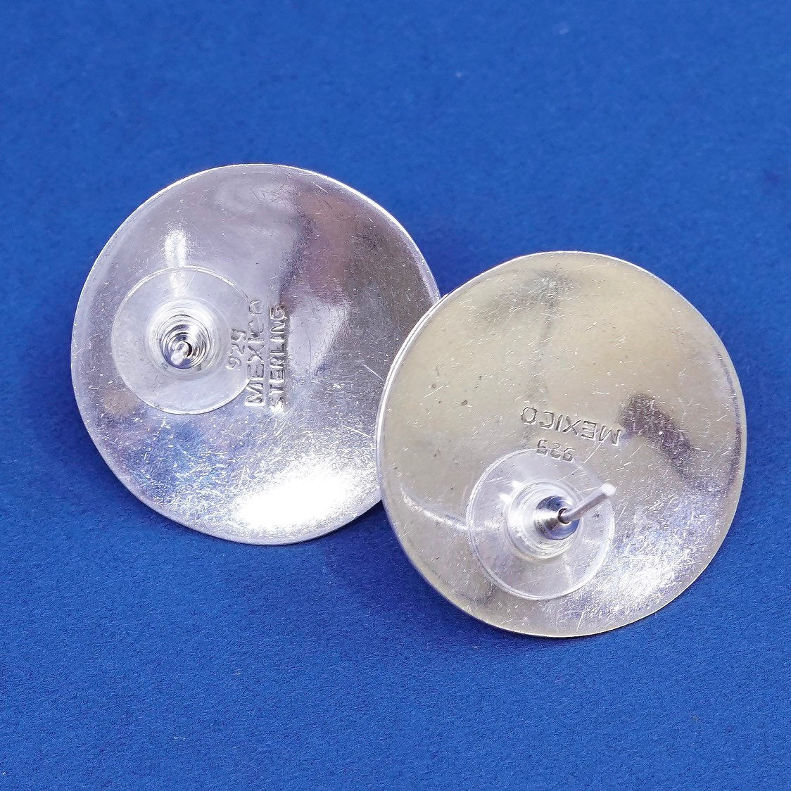 two tone Sterling silver handmade earrings, mexico 925 azurite studs w/ cable