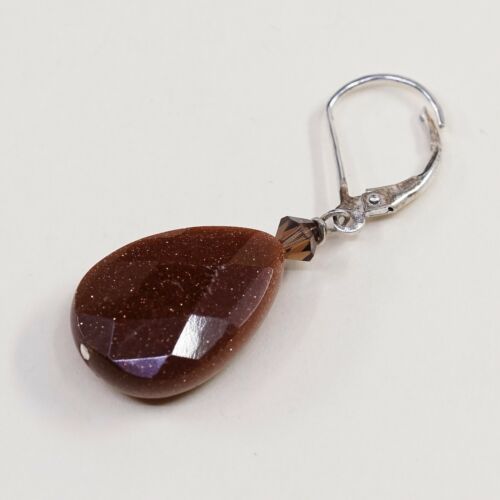Vintage handmade Sterling 925 Silver Earrings With Goldstone Beads, Stamped 925