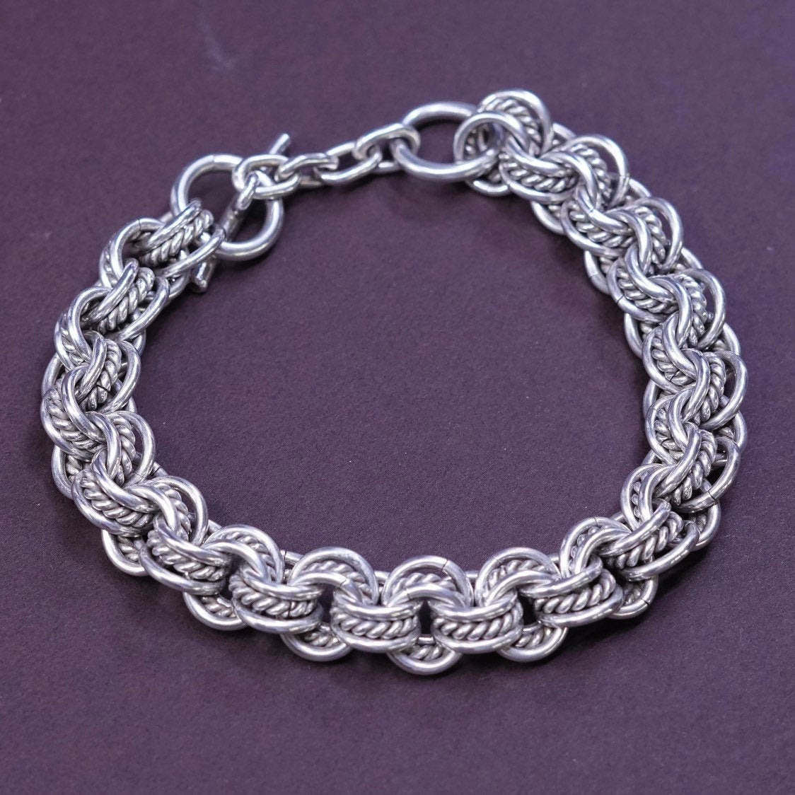 7", 10mm, Sterling silver bracelet w/ toggle, Italy 925 bold birdcage bracelet