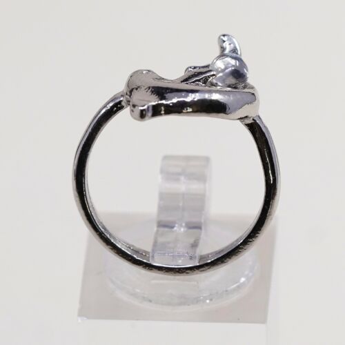 Sz 7, Vtg Silver Tone Dolphin Ring With Colorful Glass Bead