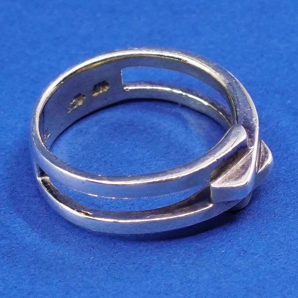 Size 9, vtg gold over sterling silver handmade ring, statement ribbed ring