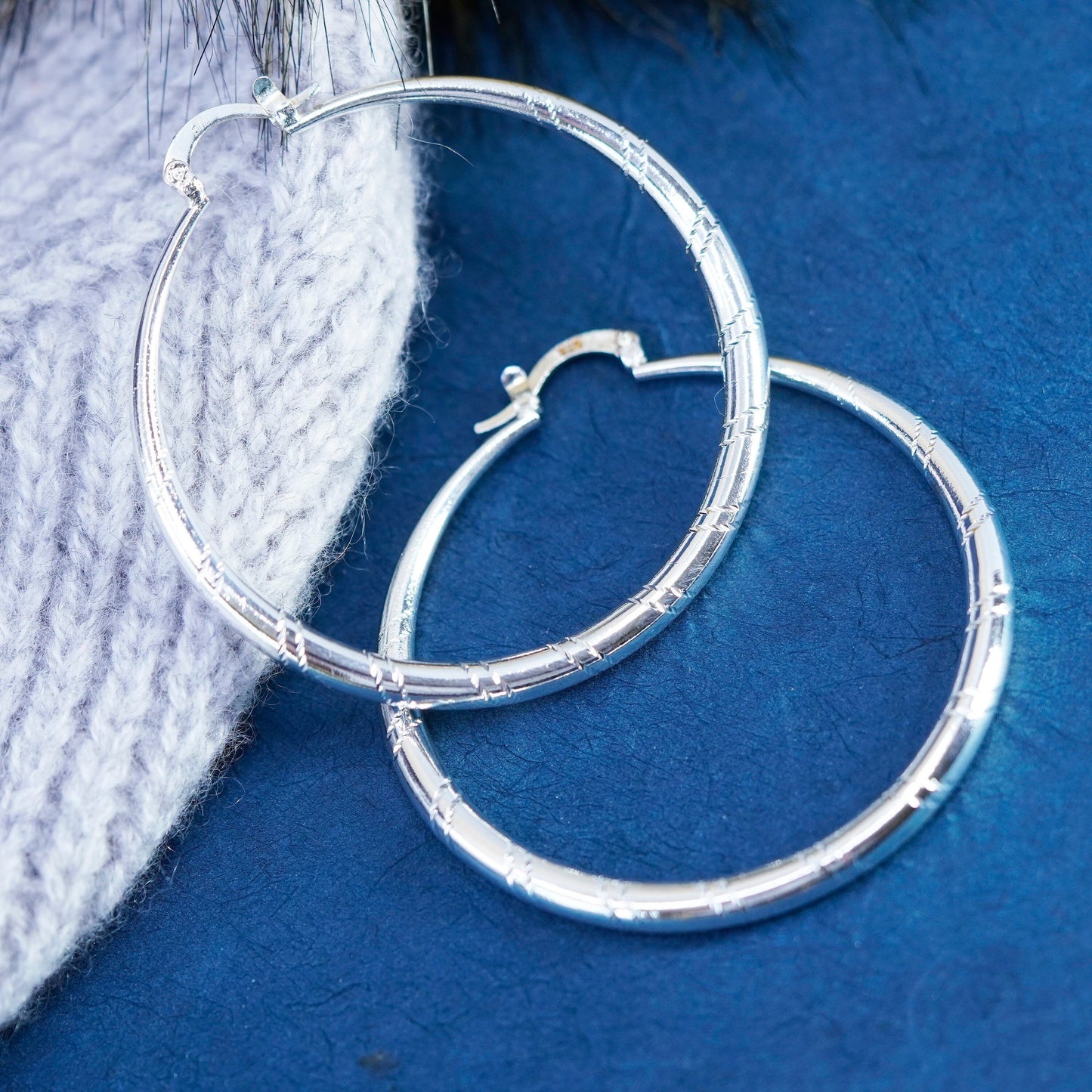 1.75”, vintage Sterling silver handmade hoop earrings, 925 huggie