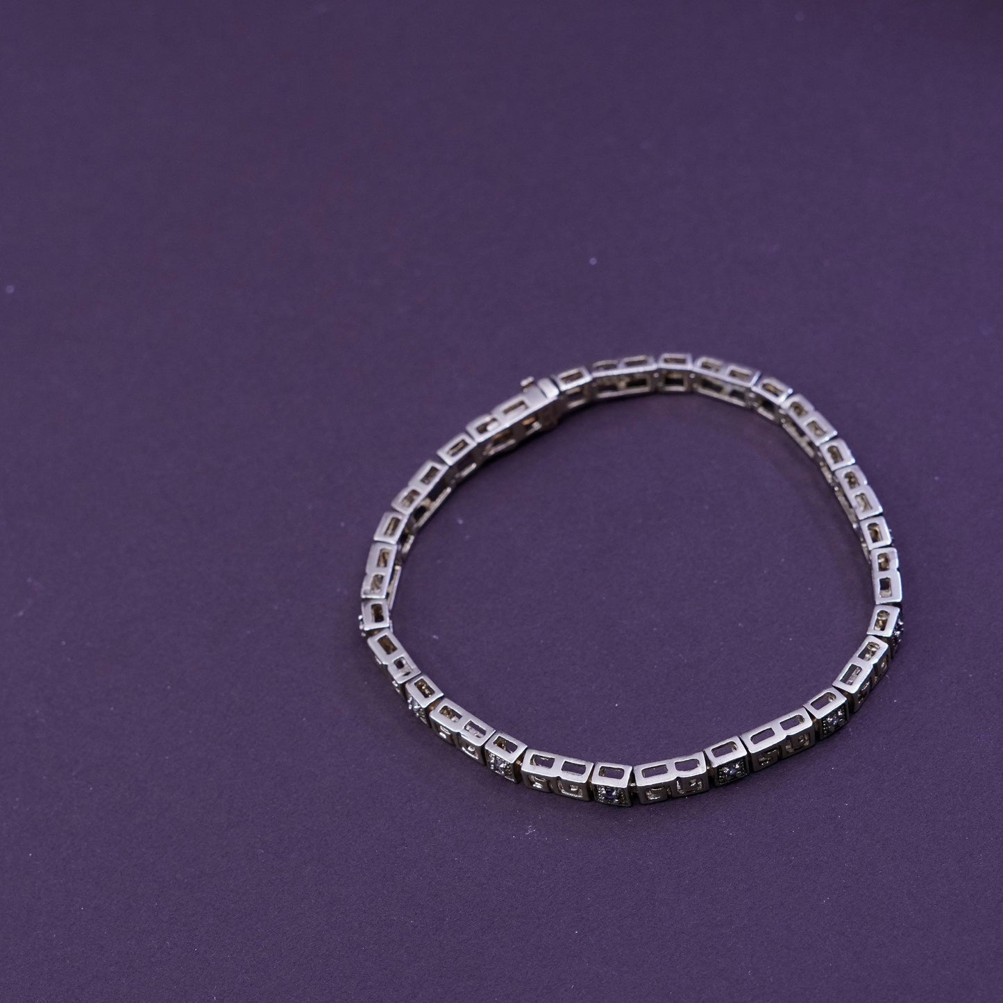 7.75”, vermeil gold over Sterling 925 silver tennis bracelet, greek key diamond