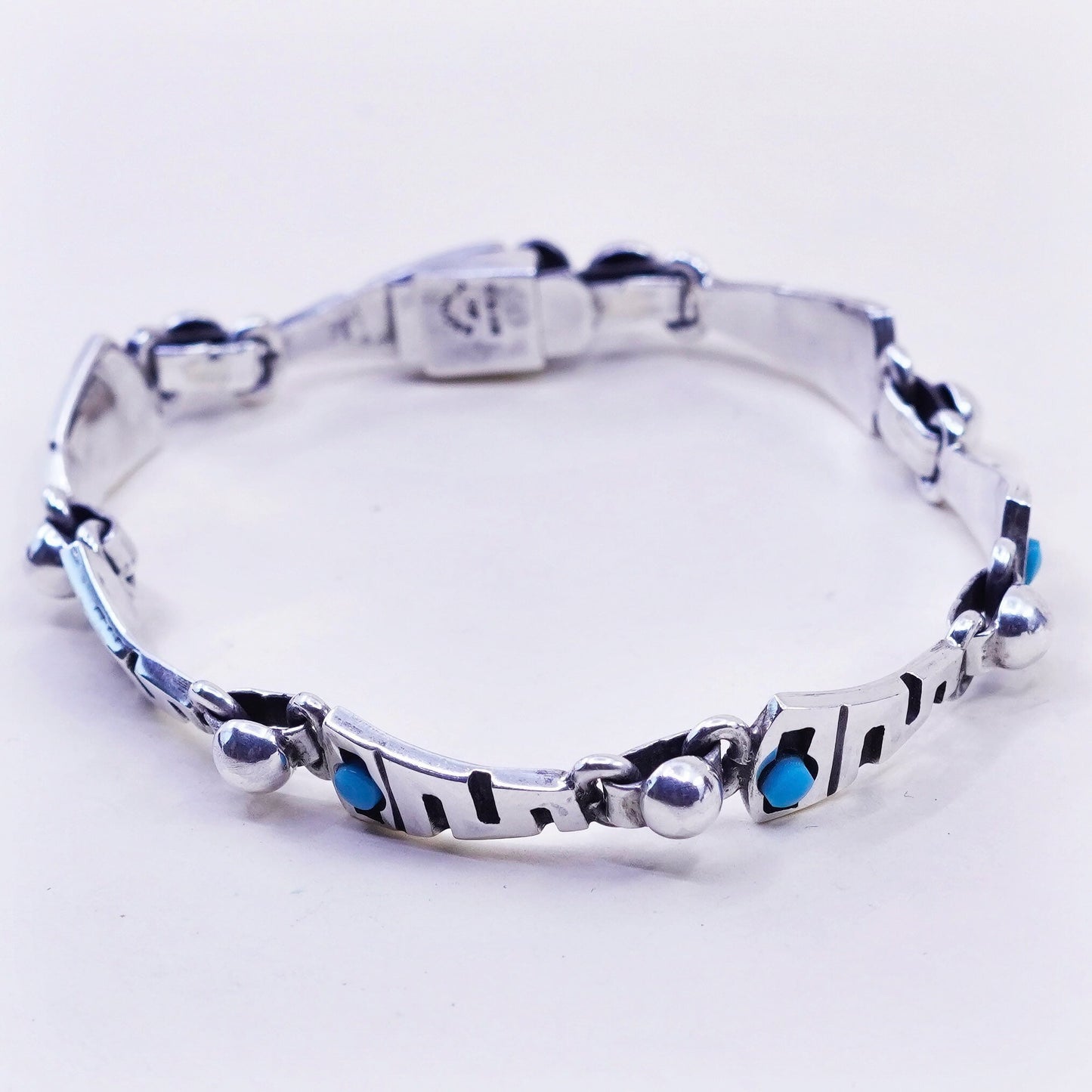 7.25”, Vintage mexico escocia Sterling 950 silver handmade bracelet turquoise