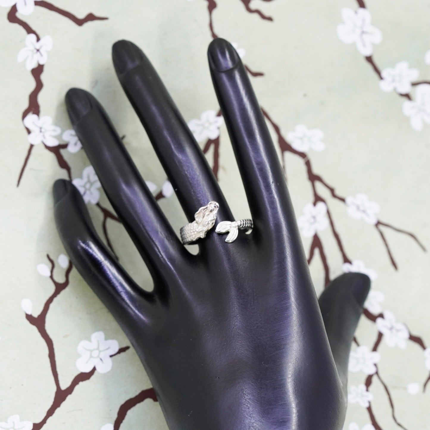 Size adjustable, vintage Sterling silver handmade ring, 925 mermaid band