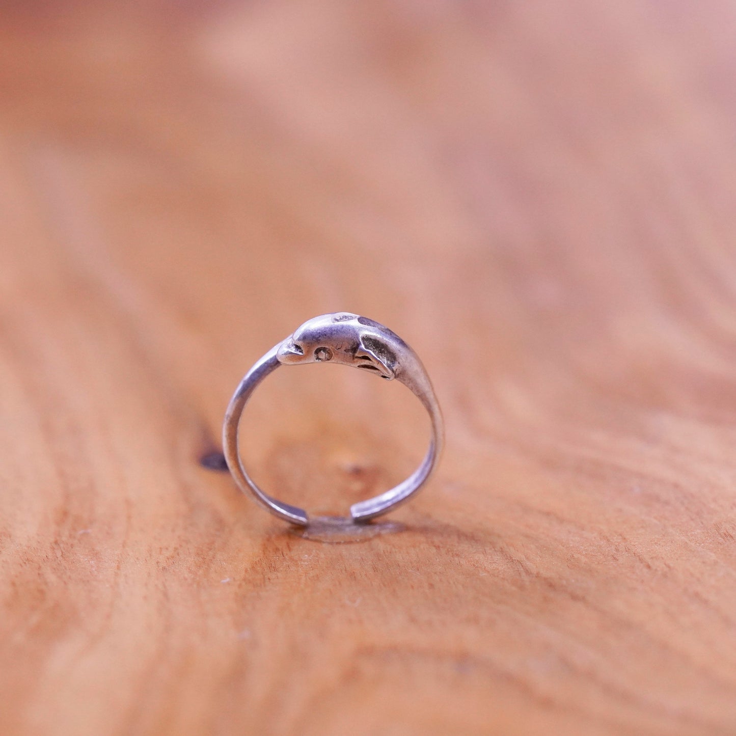 Size 2.5, vintage Sterling silver handmade ring, 925 wrap dolphin band