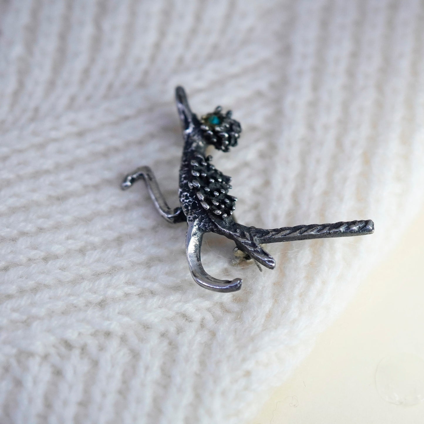 vtg Navajo sterling silver handmade brooch, 925 roadrunner bird pin turquoise