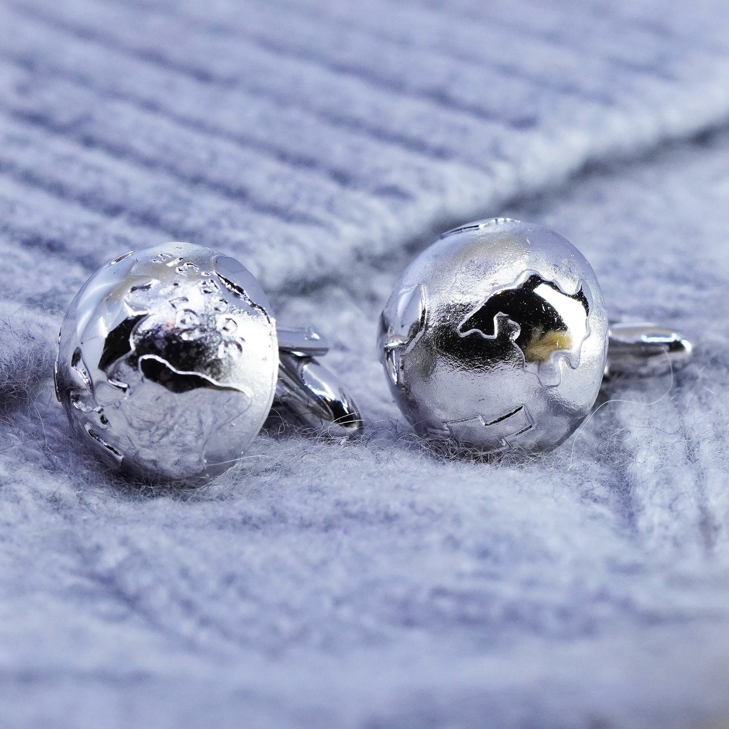 Bahour sterling silver handmade cuff link, 925 world map sphere cufflink