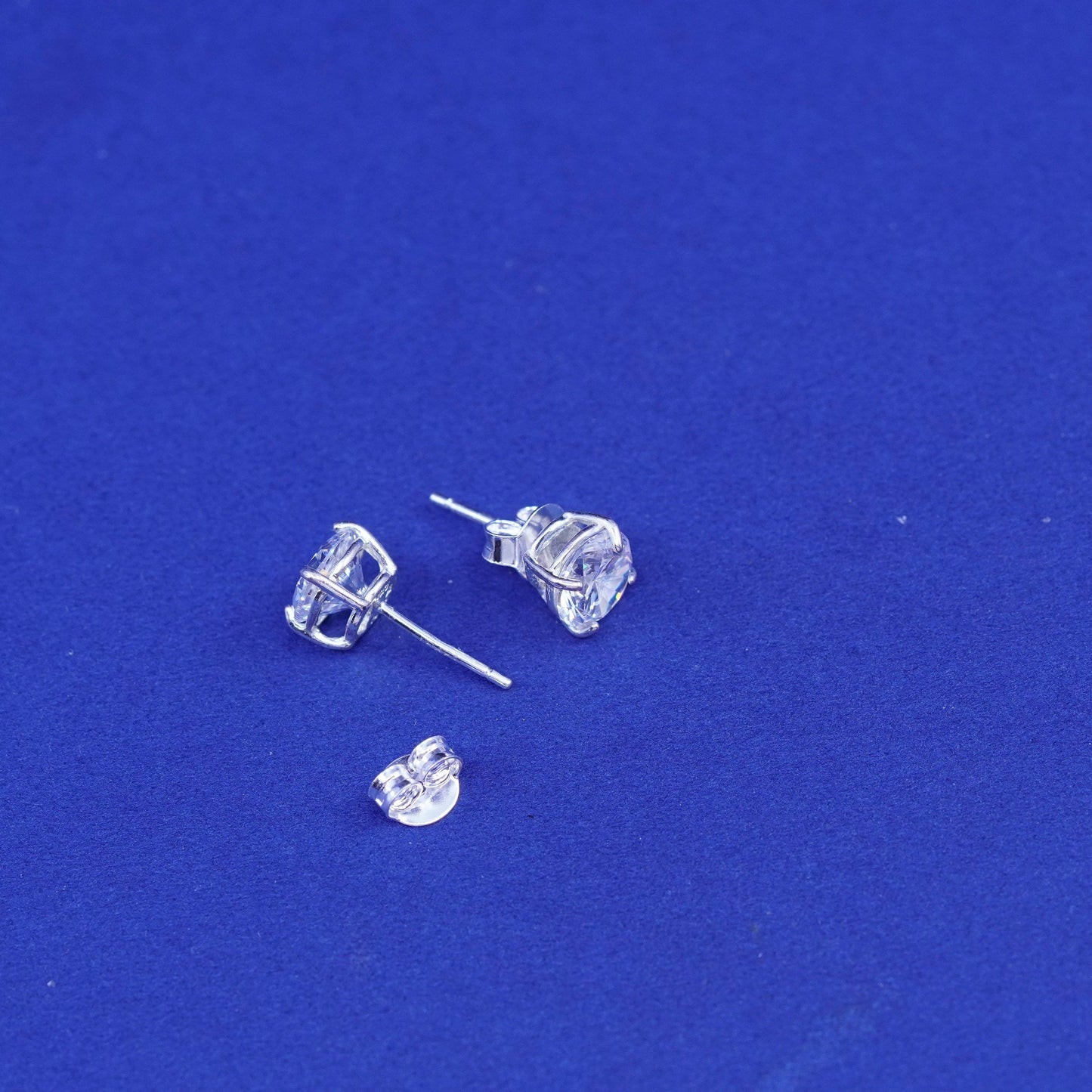 5mm, Vintage sterling silver handmade earrings, 925 studs with CZ