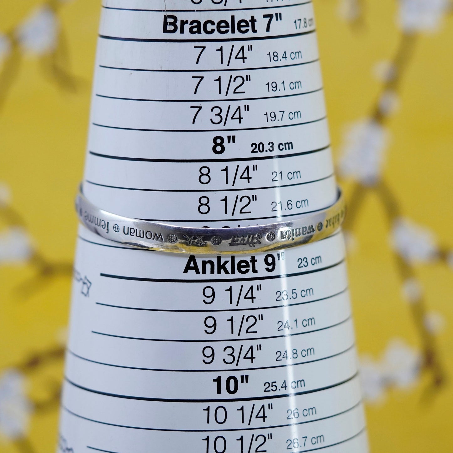 8.75”, Avon sterling silver bracelet, quote 925 cuff“woman of earth fragrance