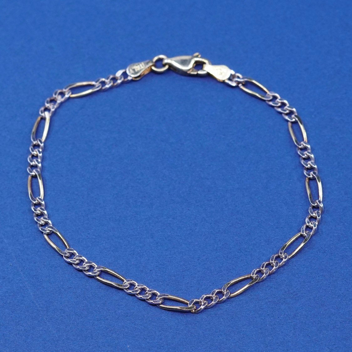 7", 3mm, vtg Sterling silver figaro bracelet, chain, stamped 925 Italy SU